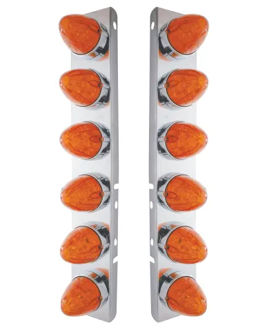 UP37296-SS Front Air Cleaner Bracket With 12X 19 LED Watermelon Lights & Bezels For Peterbilt-Amber LED/Dark Amber Len