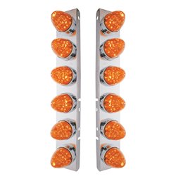 UP37296-SS Front Air Cleaner Bracket With 12X 19 LED Watermelon Lights & Bezels For Peterbilt-Amber LED/Dark Amber Len