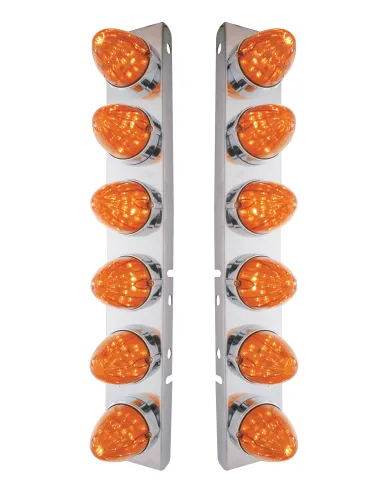 UP37296-SS Front Air Cleaner Bracket With 12X 19 LED Watermelon Lights & Bezels For Peterbilt-Amber LED/Dark Amber Len