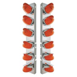 UP37298-SS Front Air Cleaner Bracket With 12X 19 LED Watermelon Lights & Visors For Peterbilt-Amber LED/Dark Amber Len