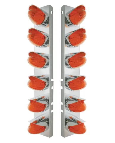 UP37298-SS Front Air Cleaner Bracket With 12X 19 LED Watermelon Lights & Visors For Peterbilt-Amber LED/Dark Amber Len