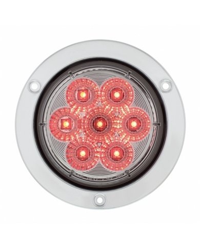 UP36914-7 LED 4" Round SS Flange Light (Stop, Turn & Tail) - Red LED/Clear Lens