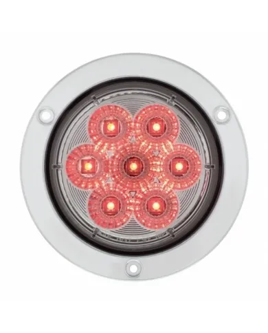 UP36914-7 LED 4" Round SS Flange Light (Stop, Turn & Tail) - Red LED/Clear Lens