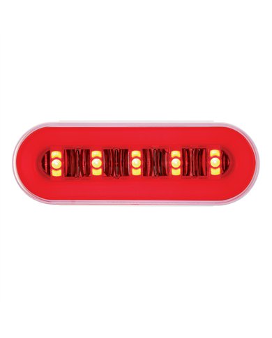 UP36924B-22 LED 6" Oval GloLight With Divider Bar Inner Design (Stop, Turn & Tail) - Red LED/Red Insert (Bulk)