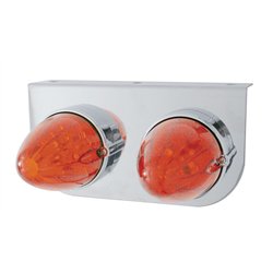UP37305-Stainless Light Bracket With 2X 19 LED Bullet Style Grakon 1000 Lights - Amber LED/Dark Amber Lens