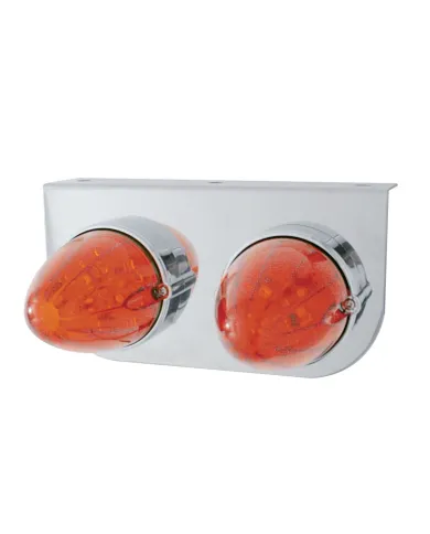 UP37305-Stainless Light Bracket With 2X 19 LED Bullet Style Grakon 1000 Lights - Amber LED/Dark Amber Lens