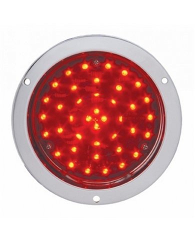 UP38062-40 LED 4" Round Deep-Dish Stop, Turn & Tail Light With Flange Mount- Red LED/Red Lens