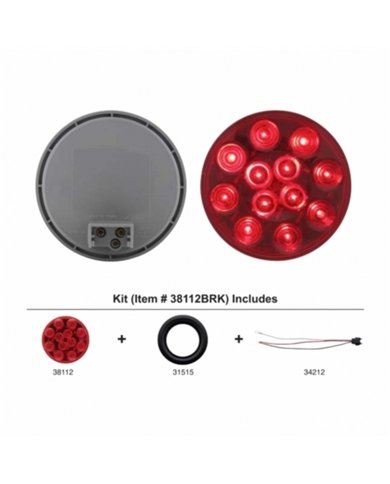 UP38112BRK-12 LED 4" Round Light Kit (Stop, Turn & Tail) - Red LED/Red Lens