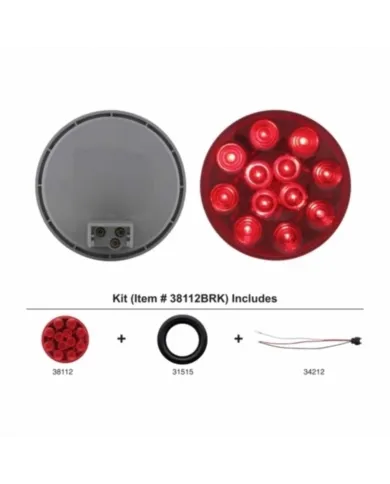 UP38112BRK-12 LED 4" Round Light Kit (Stop, Turn & Tail) - Red LED/Red Lens