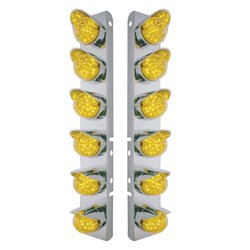 UP37462-SS Front Air Cleaner Bracket With 12X 19 LED Bullet Style Lights & Visors For Peterbilt-Amber LED & Lens