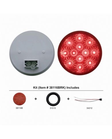 UP38116BRK-12 LED 4" Round Reflector Light Kit (Stop, Turn & Tail) - Red LED/Red Lens