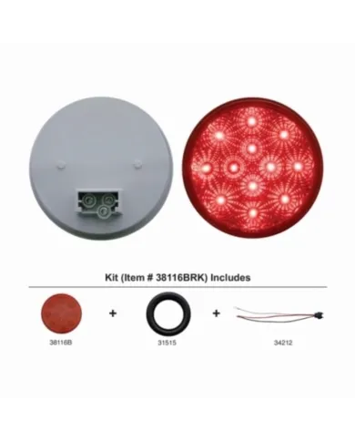 UP38116BRK-12 LED 4" Round Reflector Light Kit (Stop, Turn & Tail) - Red LED/Red Lens