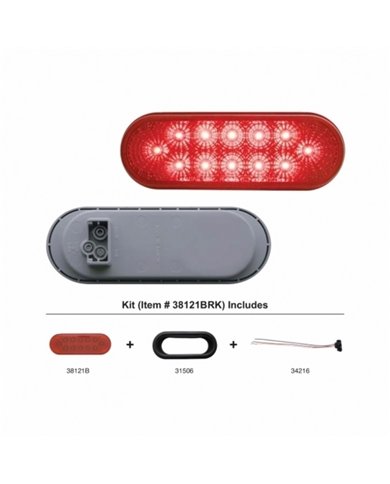UP38121BRK-12 LED 6" Oval Reflector Light Kit (Stop, Turn & Tail) - Red LED/Red Lens