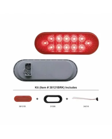 UP38121BRK-12 LED 6" Oval Reflector Light Kit (Stop, Turn & Tail) - Red LED/Red Lens