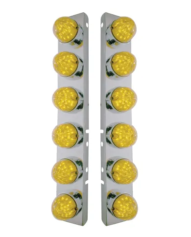 UP37464-SS Front Air Cleaner Bracket With 12X 19 LED Bullet Style Lights & Bezels For Peterbilt-Amber LED & Lens