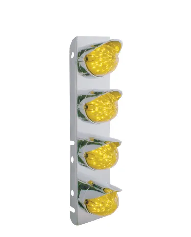 UP37466-SS Front Air Cleaner Bracket With 8X 19 LED Bullet Style Lights & Visors For Peterbilt-Amber LED & Lens