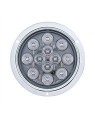 UP38649-12 LED 4" Round Flange Mount Light (Stop, Turn & Tail) - Red LED/Clear Lens