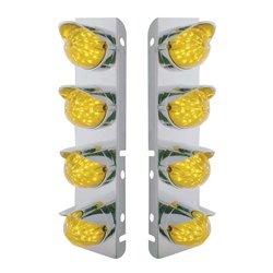 UP37466-SS Front Air Cleaner Bracket With 8X 19 LED Bullet Style Lights & Visors For Peterbilt-Amber LED & Lens