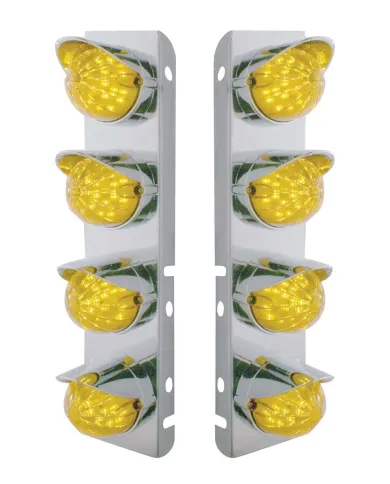 UP37466-SS Front Air Cleaner Bracket With 8X 19 LED Bullet Style Lights & Visors For Peterbilt-Amber LED & Lens