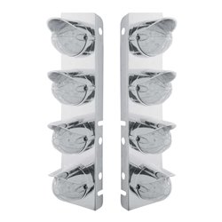 UP37467-SS Front Air Cleaner Bracket With 8X 19 LED Bullet Style Lights & Visors For Peterbilt-Amber LED/Clear Lens