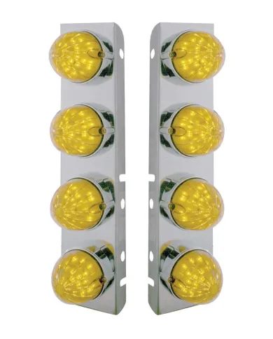 UP37468-SS Front Air Cleaner Bracket With 8X 19 LED Bullet Style Lights & Bezels For Peterbilt-Amber LED & Lens