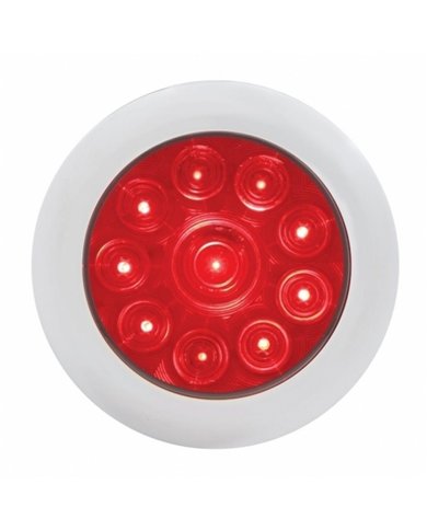 UP38836-10 LED 4" Round Light With Bezel (Stop, Turn & Tail) - Red LED/Red Lens