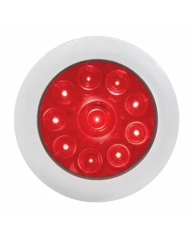 UP38836-10 LED 4" Round Light With Bezel (Stop, Turn & Tail) - Red LED/Red Lens
