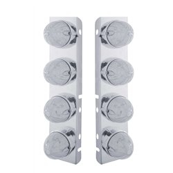 UP37469-SS Front Air Cleaner Bracket With 8X 19 LED Bullet Style Lights & Bezels For Peterbilt-Amber LED/Clear Lens