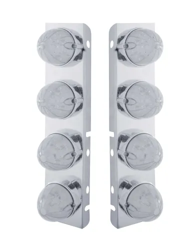 UP37469-SS Front Air Cleaner Bracket With 8X 19 LED Bullet Style Lights & Bezels For Peterbilt-Amber LED/Clear Lens
