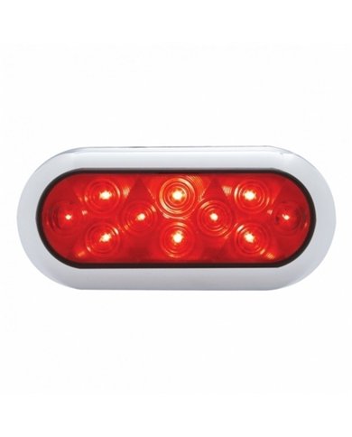 UP38900-10 LED 6" Oval Flange Mount Light With Bezel (Stop, Turn & Tail) - Red LED/Red Lens