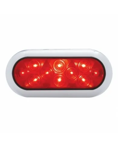 UP38900-10 LED 6" Oval Flange Mount Light With Bezel (Stop, Turn & Tail) - Red LED/Red Lens