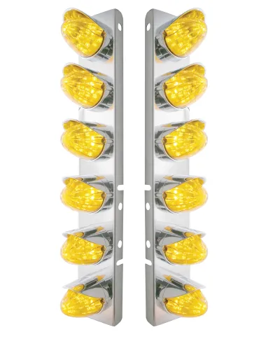 UP37699-SS Front Air Cleaner Bracket With 12X 19 LED Watermelon Lights & Visors For Peterbilt-Amber LED & Lens