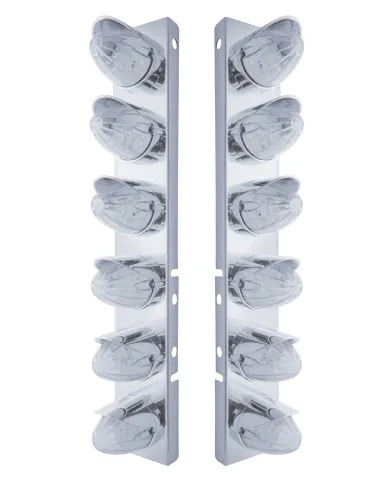 UP37700-SS Front Air Cleaner Bracket With 12X 19 LED Watermelon Lights & Visors For Peterbilt-Amber LED/Clear Lens