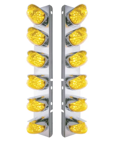 UP37701-SS Front Air Cleaner Bracket With 12X 19 LED Beehive Lights & Visors For Peterbilt-Amber LED & Lens