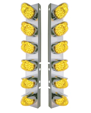 UP37703-SS Front Air Cleaner Bracket With 12X 19 LED Reflector Lights & Visors For Peterbilt-Amber LED & Lens