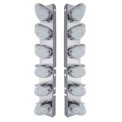 UP37704-SS Front Air Cleaner Bracket With 12X 19 LED Reflector Lights & Visors For Peterbilt-Amber LED/Clear Lens