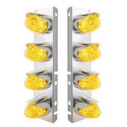 UP37705-SS Front Air Cleaner Bracket With 8X 19 LED Watermelon Lights & Visors For Peterbilt-Amber LED & Lens