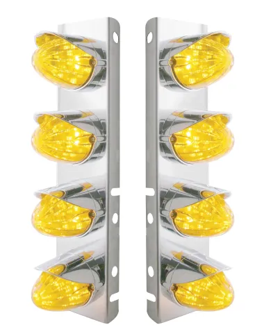 UP37705-SS Front Air Cleaner Bracket With 8X 19 LED Watermelon Lights & Visors For Peterbilt-Amber LED & Lens
