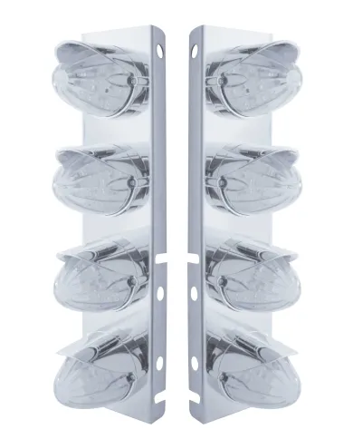 UP37706-SS Front Air Cleaner Bracket With 8X 19 LED Watermelon Lights & Visors For Peterbilt-Amber LED/Clear Lens
