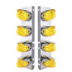 UP37707-SS Front Air Cleaner Bracket With 8X 19 LED Beehive Lights & Visors For Peterbilt-Amber LED & Lens