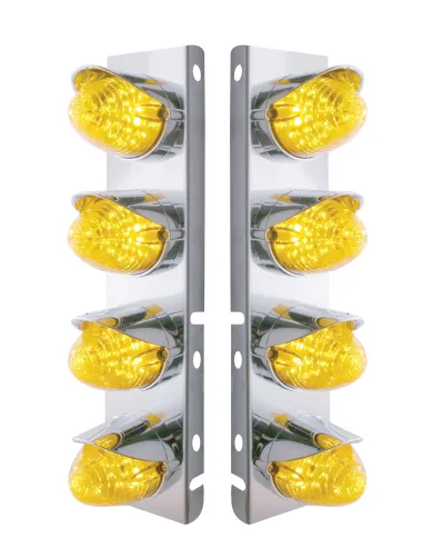 UP37707-SS Front Air Cleaner Bracket With 8X 19 LED Beehive Lights & Visors For Peterbilt-Amber LED & Lens