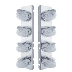 UP37708-SS Front Air Cleaner Bracket With 8X 19 LED Beehive Lights & Visors For Peterbilt-Amber LED/Clear Lens