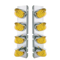 UP37709-SS Front Air Cleaner Bracket With 8X 19 LED Reflector Lights & Visors For Peterbilt-Amber LED & Lens