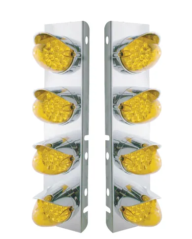 UP37709-SS Front Air Cleaner Bracket With 8X 19 LED Reflector Lights & Visors For Peterbilt-Amber LED & Lens