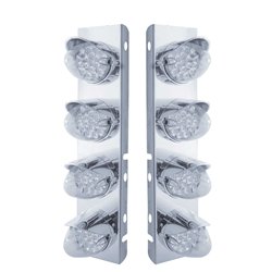 UP37710-SS Front Air Cleaner Bracket With 8X 19 LED Reflector Lights & Visors For Peterbilt-Amber LED/Clear Lens