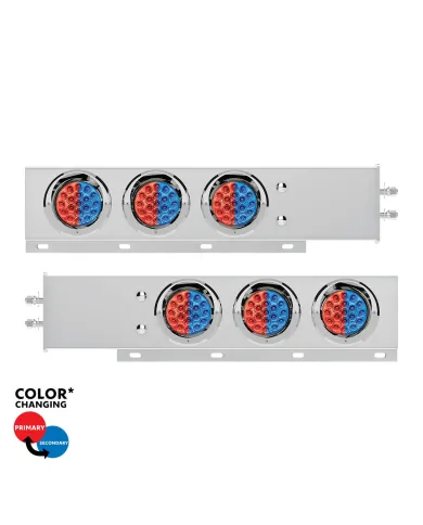 UP61036-2" Bolt Pattern SS Spring Loaded Light Bar With 6X Double Fury 19 LED Lights & Visors-Red & Blue LED (Pair)