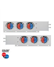 UP61036-2" Bolt Pattern SS Spring Loaded Light Bar With 6X Double Fury 19 LED Lights & Visors-Red & Blue LED (Pair)