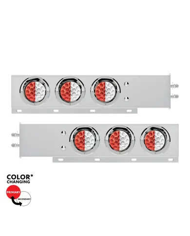 UP61039-2" Bolt Pattern SS Spring Loaded Light Bar With 6X Double Fury 19 LED Lights & Visors-Red & White LED (Pair)