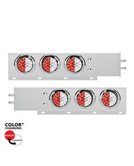 UP61039-2" Bolt Pattern SS Spring Loaded Light Bar With 6X Double Fury 19 LED Lights & Visors-Red & White LED (Pair)