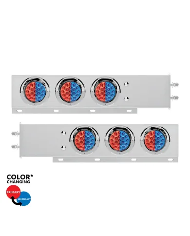 UP61040-2.5" Bolt Pattern SS Spring Loaded Light Bar With 6X Double Fury 19 LED Lights & Visors-Red & Blue(Pair)